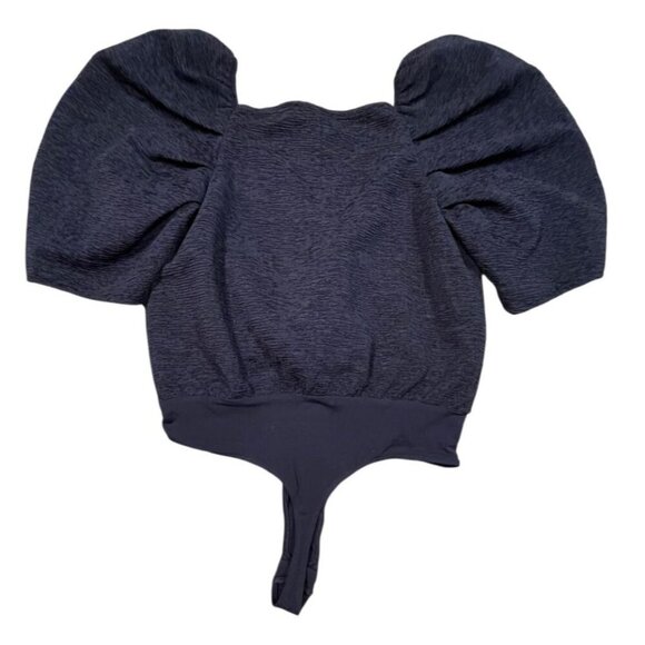 Express Navy Puff Sleeve Textured Sweetheart Neck Bodysuit SIZE-MEDIUM - Picture 7 of 8
